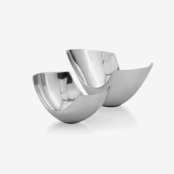 Set Of 2 Modern Silver Aluminum Modern Sculpture Centerpiece bowls Reflective - Picture 2 of 11